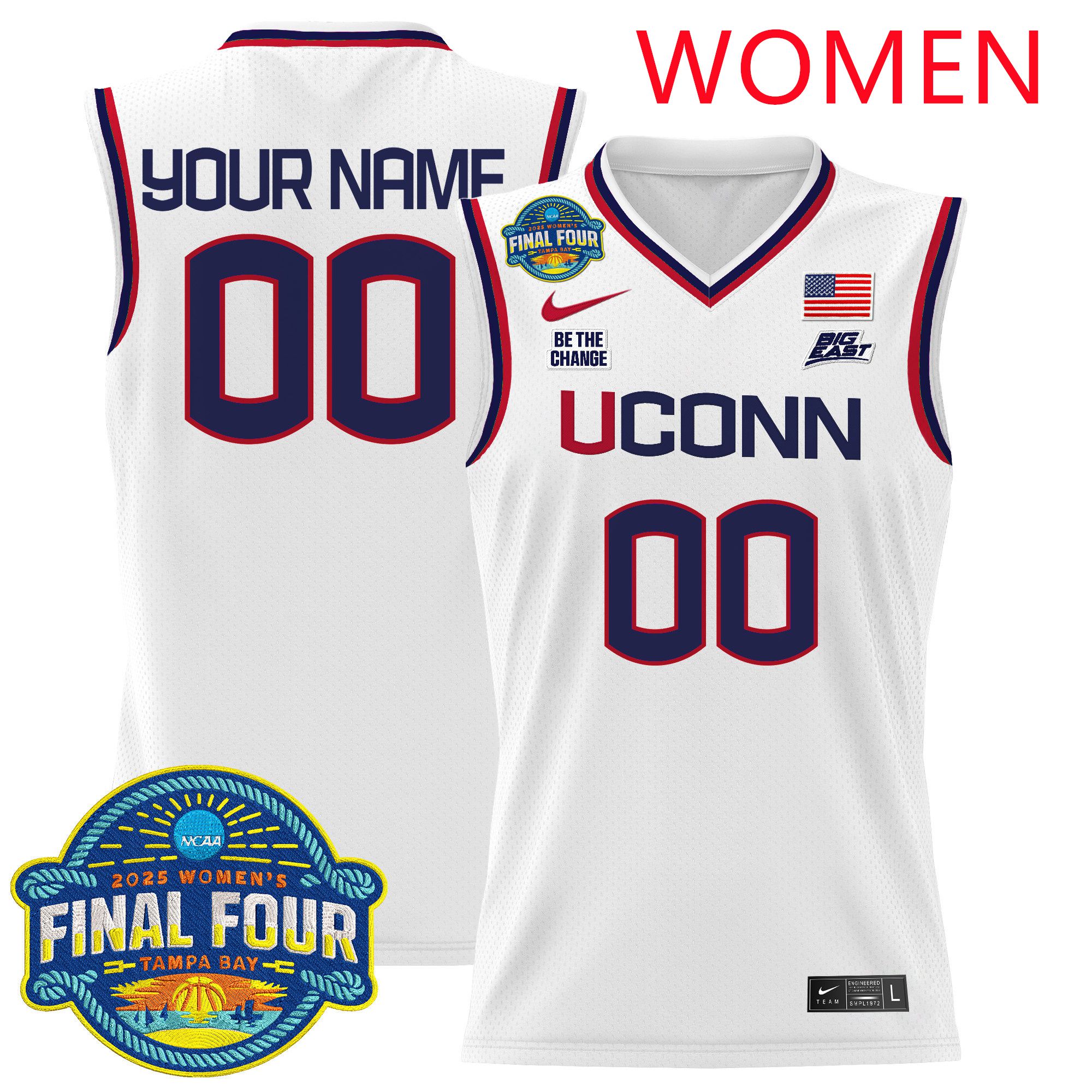 Women UConn Huskies White Nike 2025 Big Eat Final Four Patch Lightweight Basketball Custom NCAA Jersey